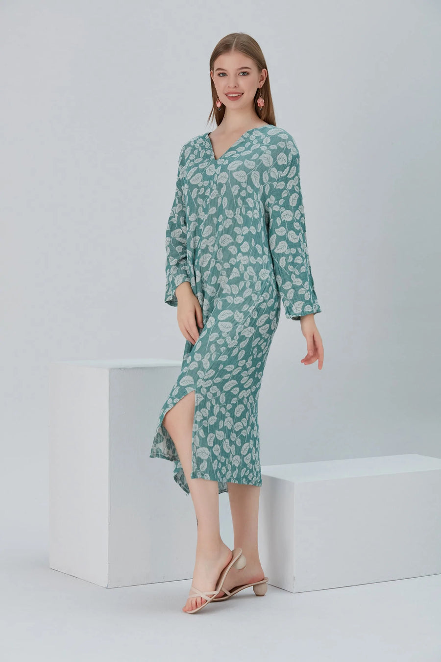 Essentials V-Neck Comfort Fit Cotton Maxi Dress - Emerald