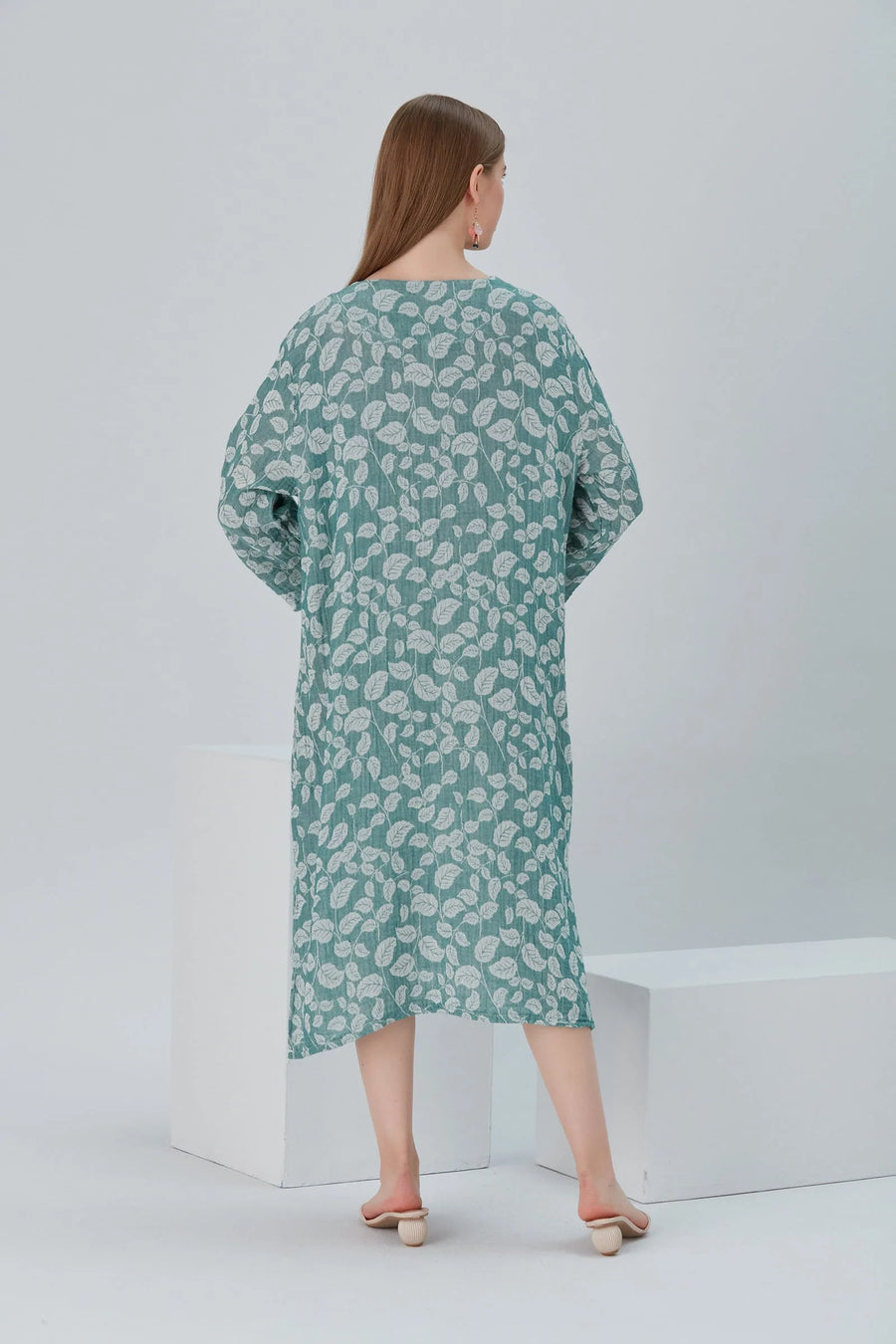 Essentials V-Neck Comfort Fit Cotton Maxi Dress - Emerald