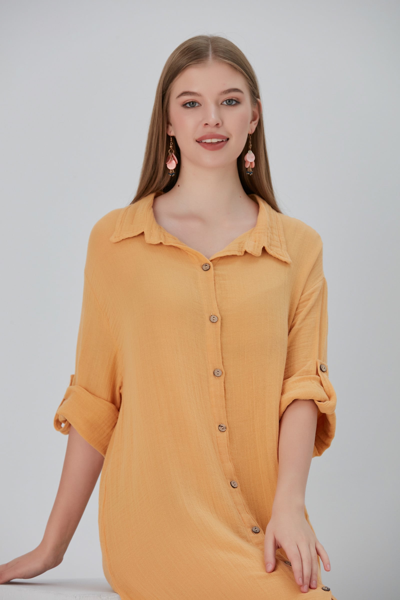 Caroline Shirt Dress - Peach Caroline Shirt Dress - Peach