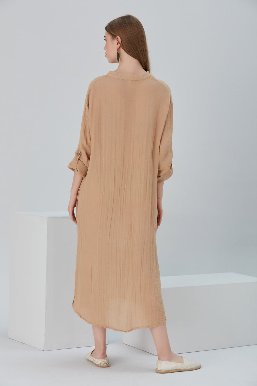 Essentials Buttoned Comfort Fit Maxi Dress - Beige