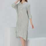 Essentials Buttoned Comfort Fit Maxi Dress - Green Stripes