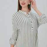 Essentials Buttoned Comfort Fit Maxi Dress - Green Stripes