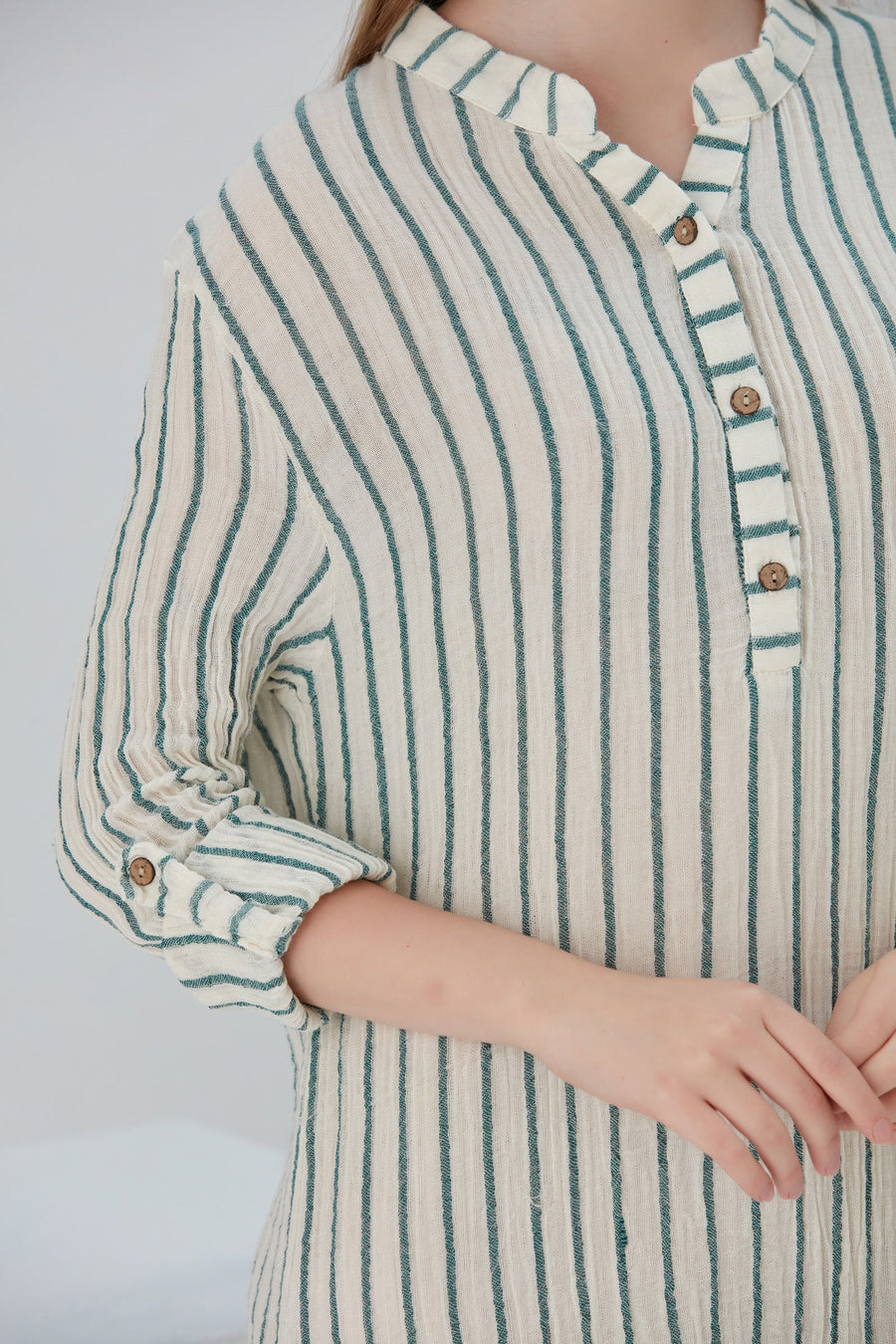Essentials Buttoned Comfort Fit Maxi Dress - Green Stripes