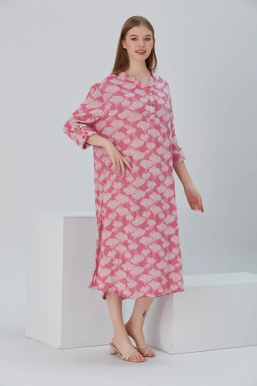 Essentials Buttoned Comfort Fit Maxi Dress - Fuchsia