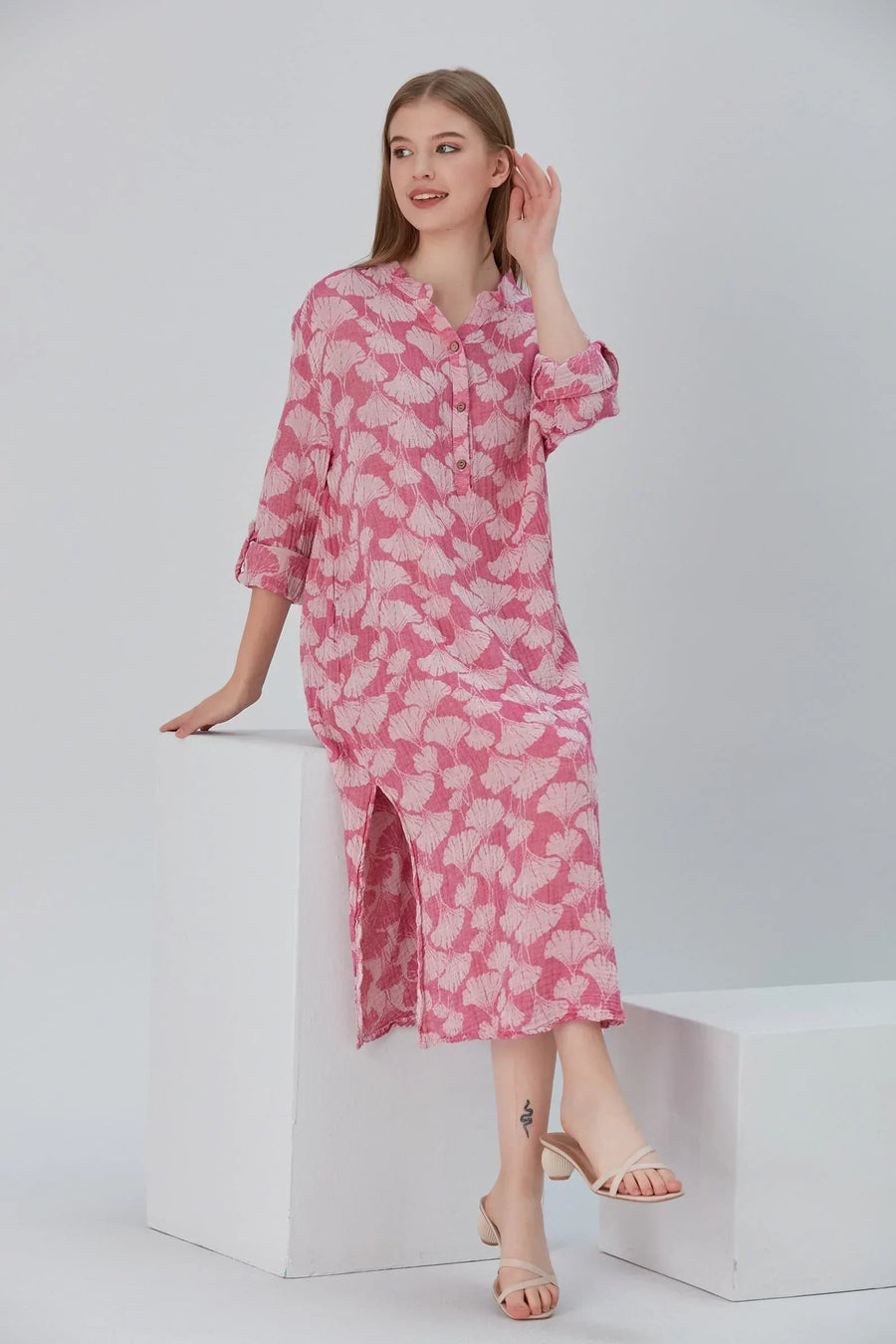 Essentials Buttoned Comfort Fit Maxi Dress - Fuchsia