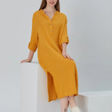 Essentials Buttoned Comfort Fit Maxi Dress - Yellow