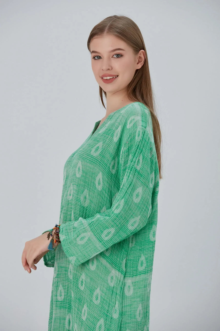 Essentials V-Neck Comfort Fit Cotton Maxi Dress - Green