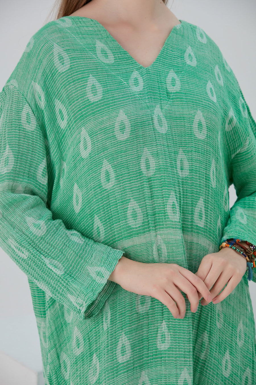 Essentials V-Neck Comfort Fit Cotton Maxi Dress - Green