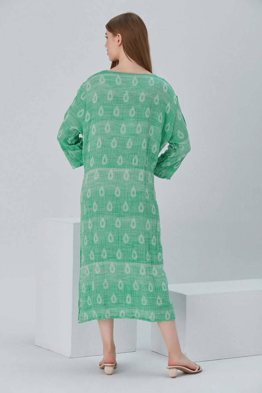 Essentials V-Neck Comfort Fit Cotton Maxi Dress - Green