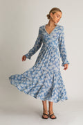 Renna Open Back Cotton Midi Dress - Blue