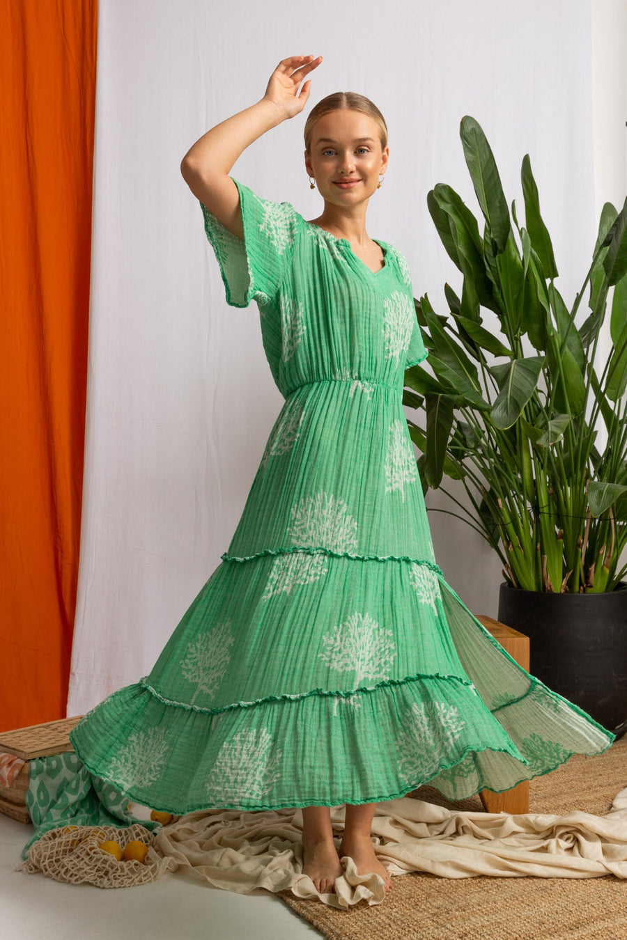 Marika Gauze Cotton Maxi Dress - Green