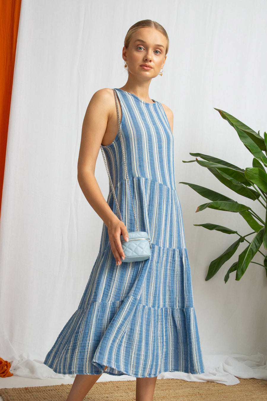 Lily Tiered Gauze Midi Dress - Blue