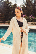 Helia Linen Cotton Gauze Hooded Robe - Ecru