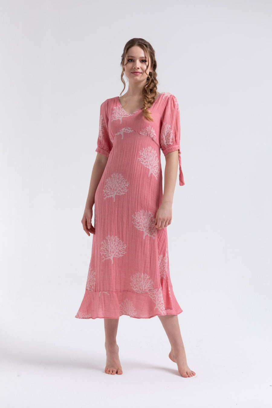 Melody Gauze Cotton Midi Dress - Pink
