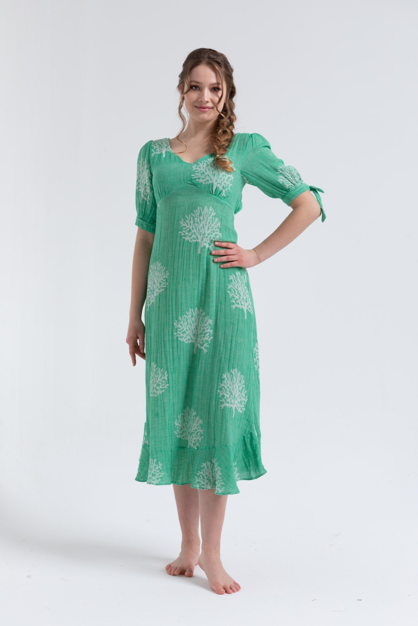 Melody Gauze Cotton Midi Dress - Green