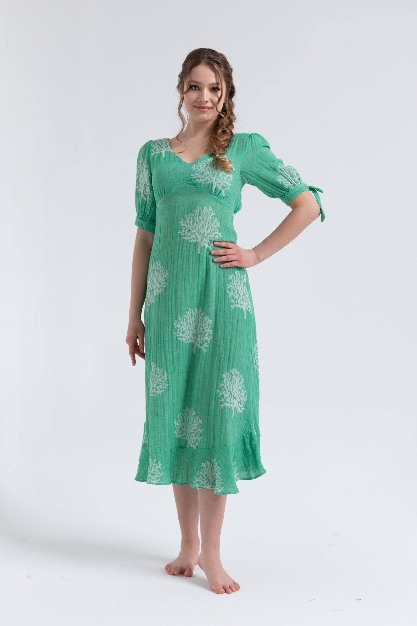 Melody Gauze Cotton Midi Dress - Green | Begonville Melody Gauze Cotton Midi Dress - Green | Begonville