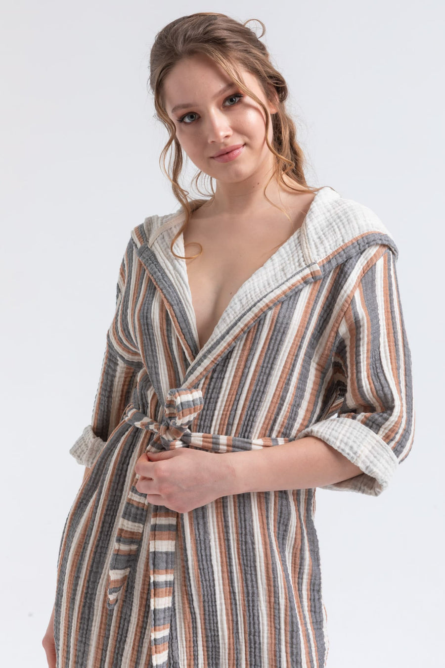 Senna Striped Gauze Hooded Robe