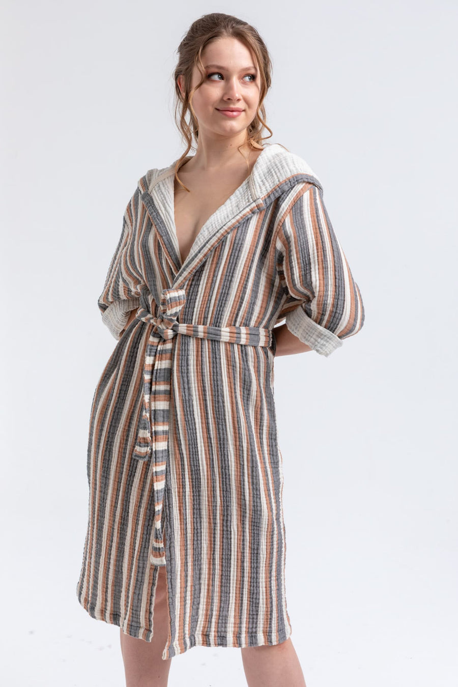 Senna Striped Gauze Hooded Robe