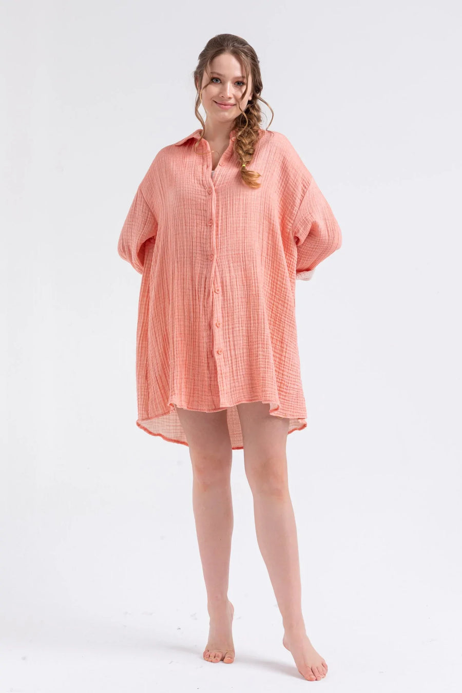 Emma Oversize Shirt Dress - Coral