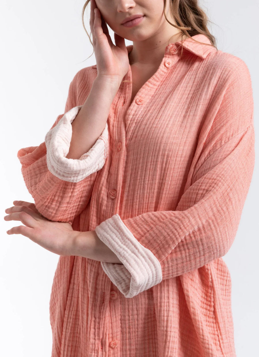 Emma Oversize Shirt Dress - Coral