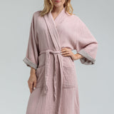 Olympia Gauze Cotton Robe - Pink