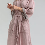 Olympia Gauze Cotton Robe - Pink