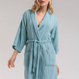 Olympia Gauze Mini Cotton Robe - Blue