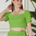 Begonville Sets Ava Crop Top & Skirt Cotton Set - Green