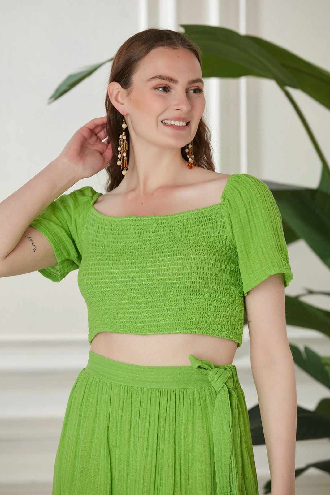 Begonville Sets Ava Crop Top & Skirt Cotton Set - Green