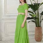 Begonville Sets Ava Crop Top & Skirt Cotton Set - Green