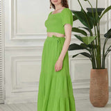 Begonville Sets Ava Crop Top & Skirt Cotton Set - Green