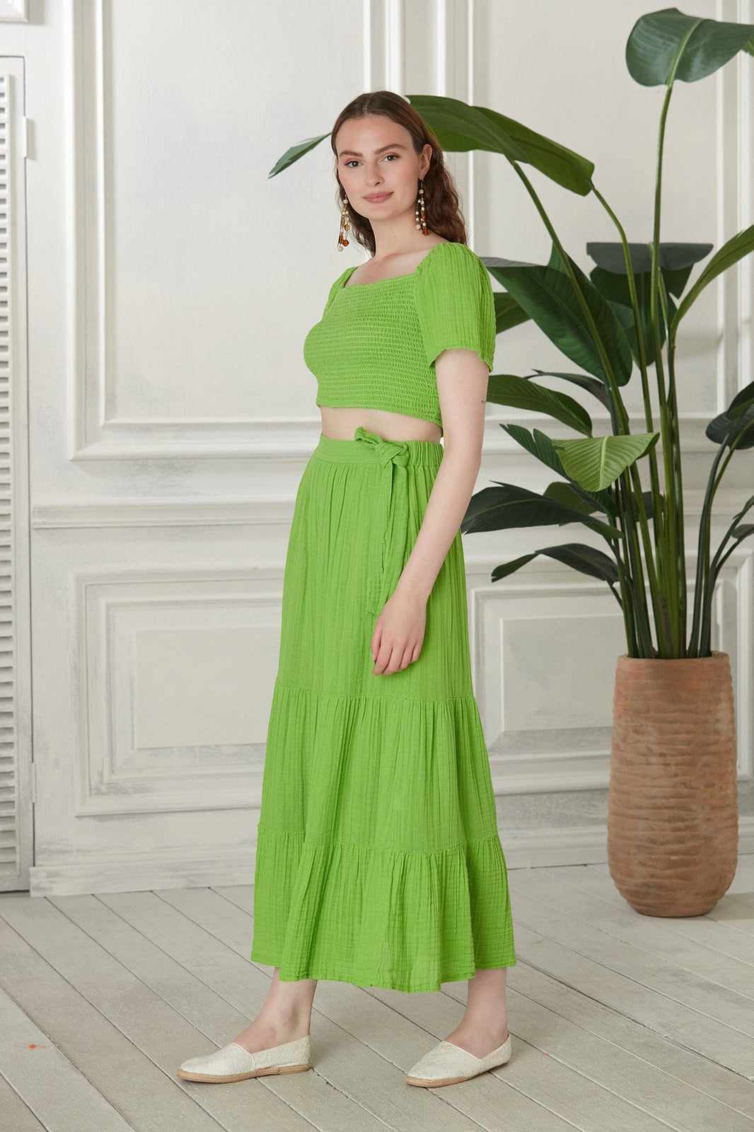 Begonville Sets Ava Crop Top & Skirt Cotton Set - Green