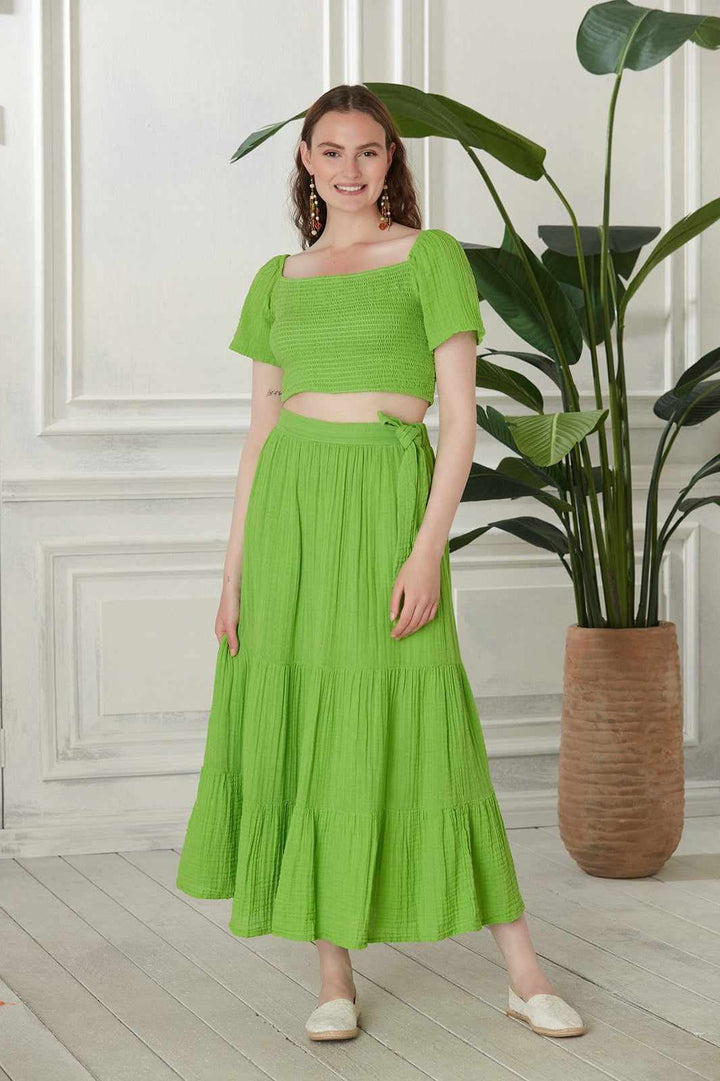 Begonville Sets Ava Crop Top & Skirt Cotton Set - Green
