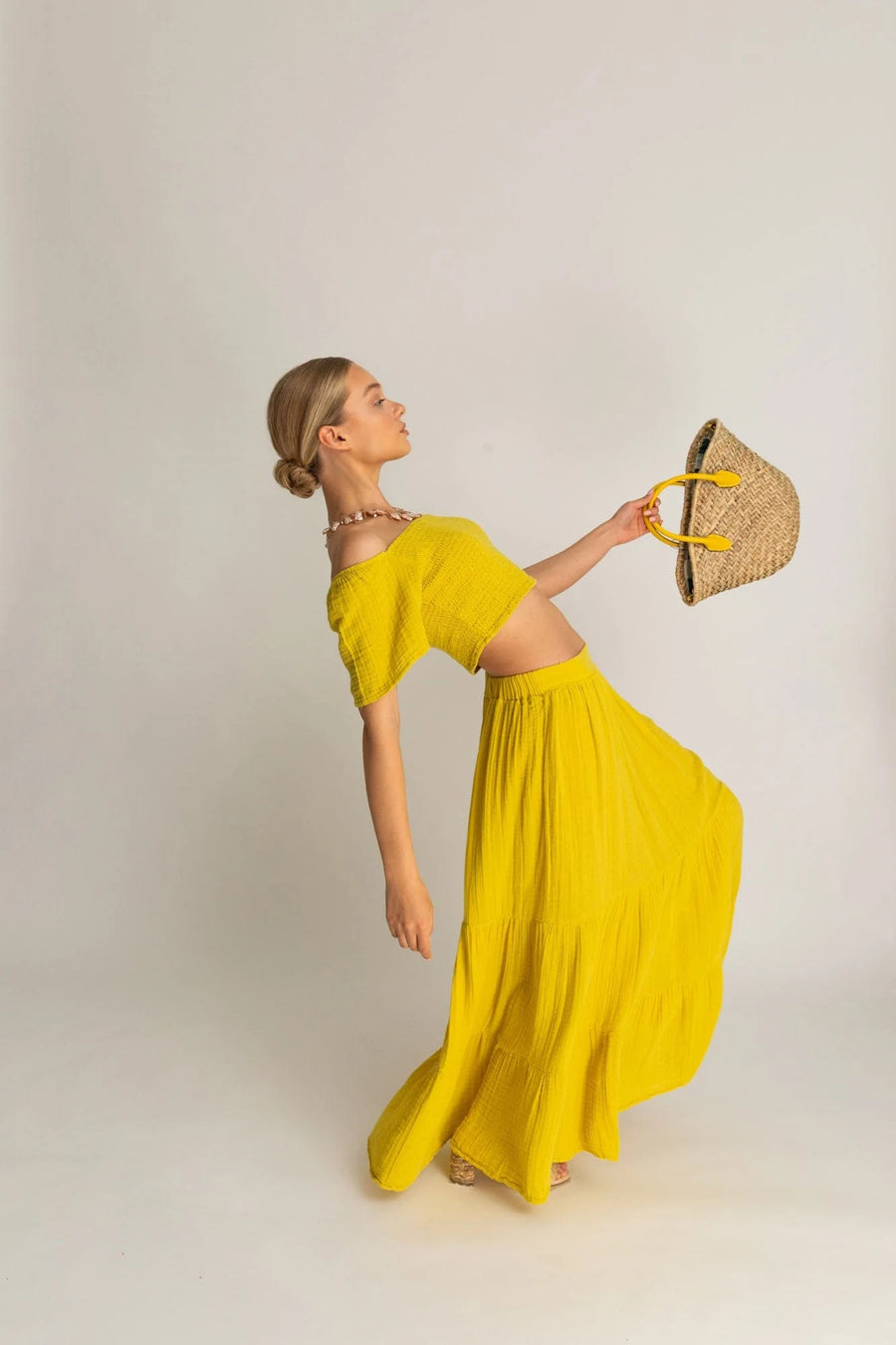 Begonville Sets Ava Crop Top & Skirt Cotton Set - Yellow