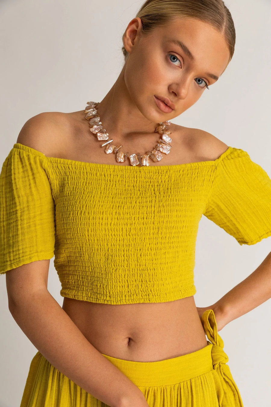 Begonville Sets Ava Crop Top & Skirt Cotton Set - Yellow