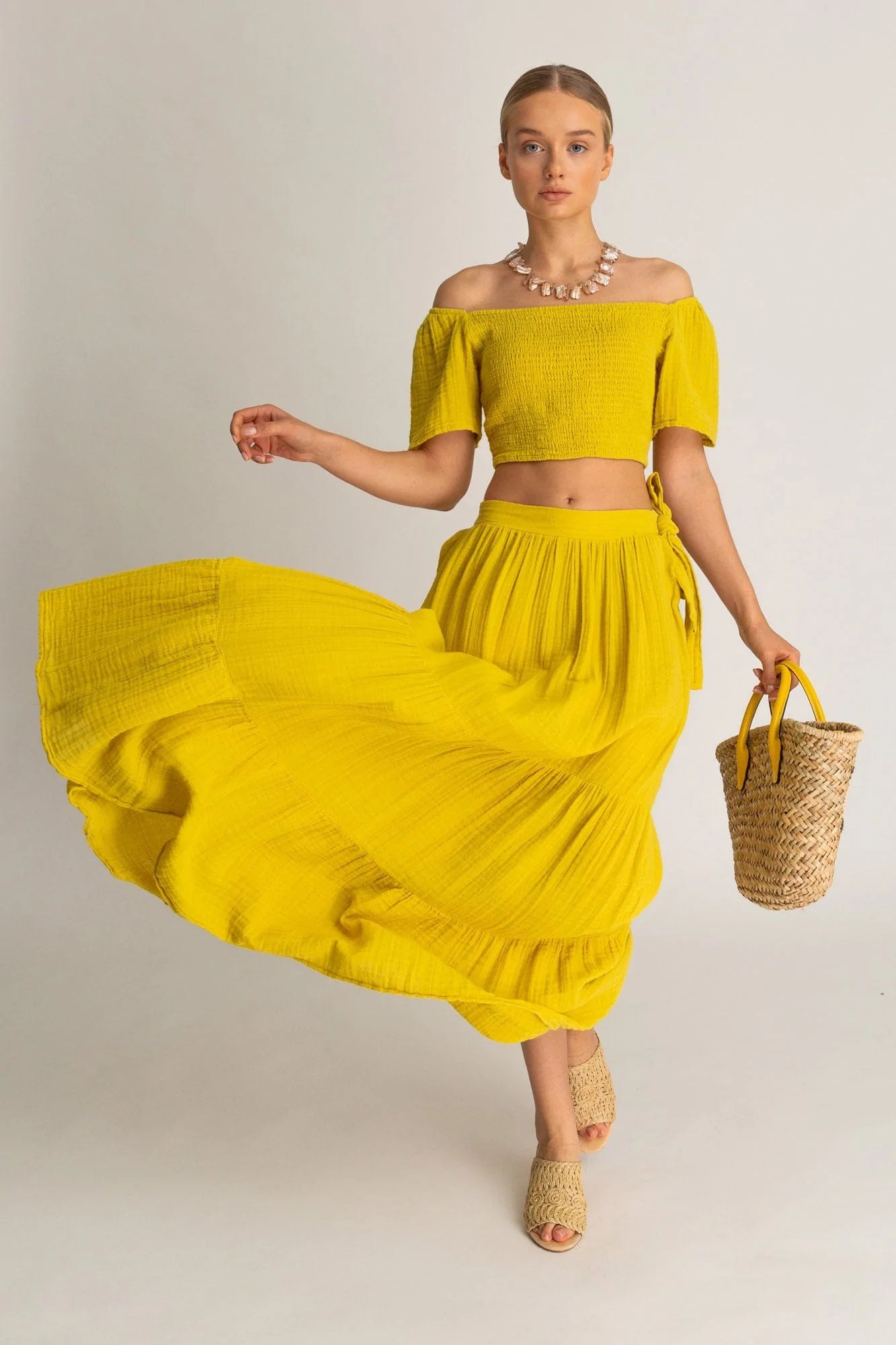 Begonville Sets Ava Crop Top & Skirt Cotton Set - Yellow