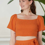 Begonville Sets Ava Crop Top & Skirt Cotton Set - Orange