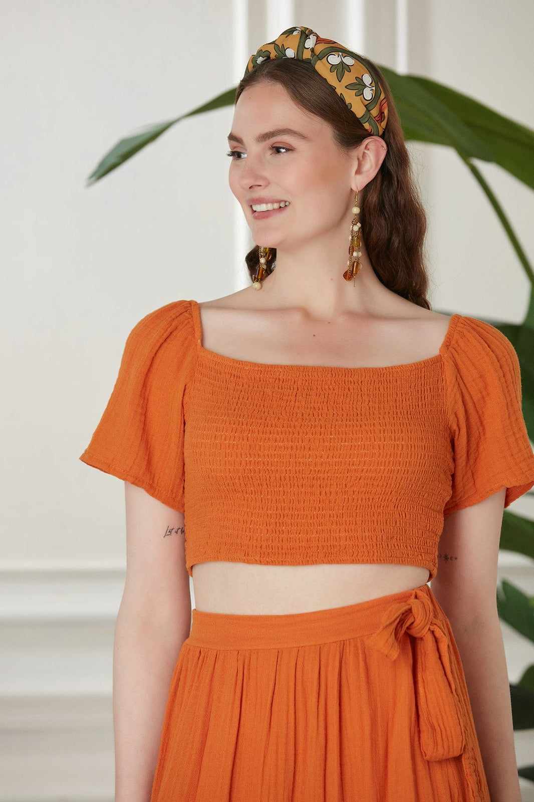 Begonville Sets Ava Crop Top & Skirt Cotton Set - Orange