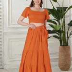 Begonville Sets Ava Crop Top & Skirt Cotton Set - Orange