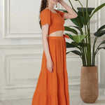 Begonville Sets Ava Crop Top & Skirt Cotton Set - Orange