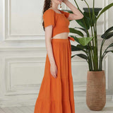 Begonville Sets Ava Crop Top & Skirt Cotton Set - Orange