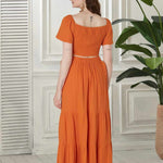 Begonville Sets Ava Crop Top & Skirt Cotton Set - Orange