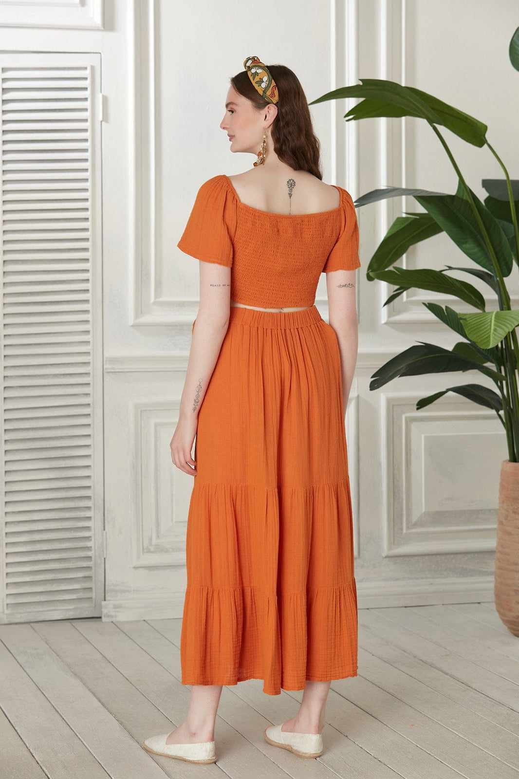 Begonville Sets Ava Crop Top & Skirt Cotton Set - Orange