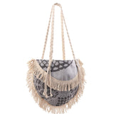 Lace Round Beach Bag - Black