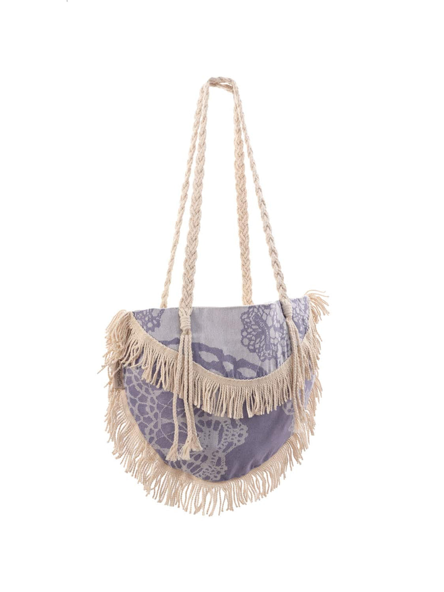 Lace Round Beach Bag - Navy Blue