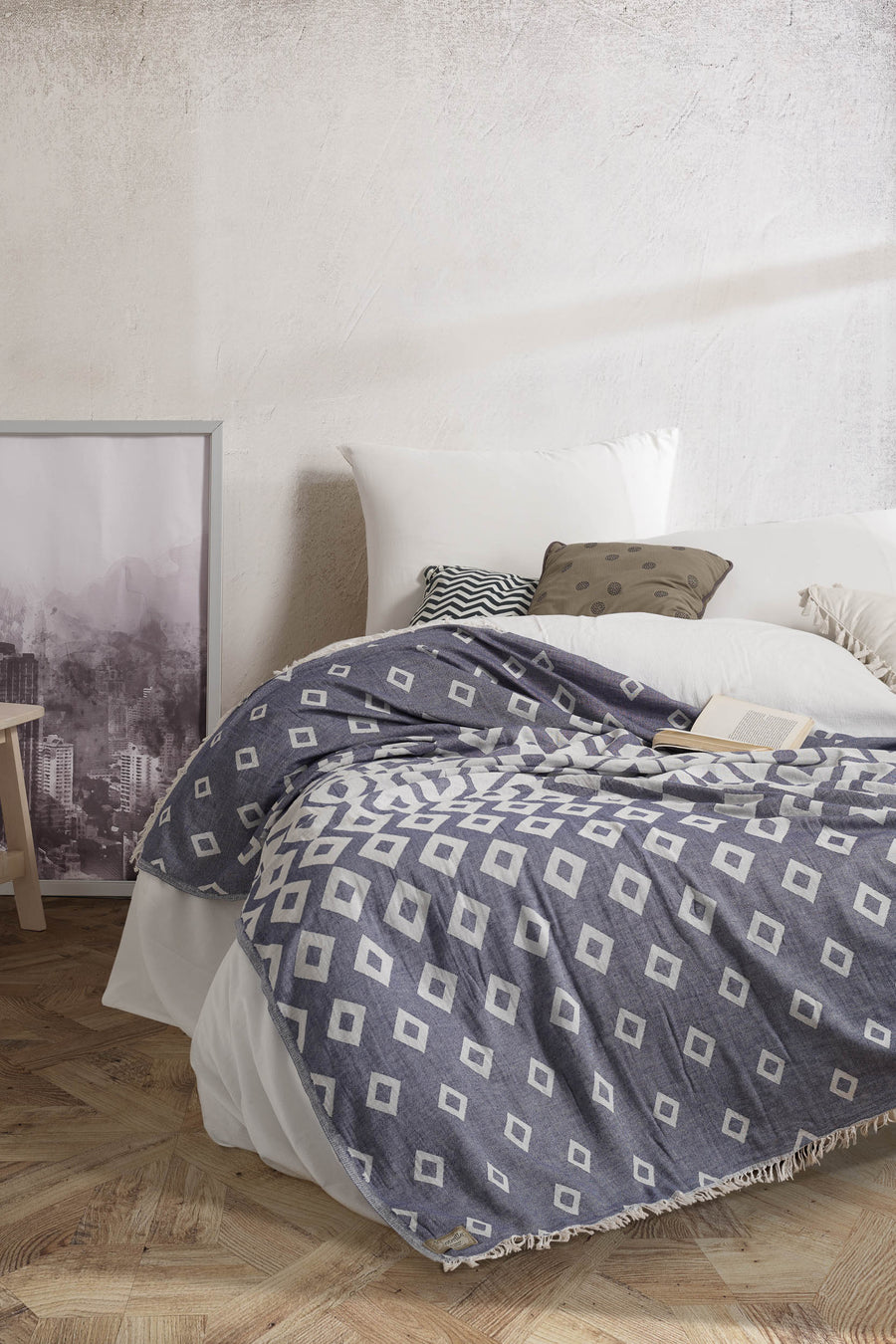 Shore Cotton Bed Blanket - Navy