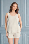 Basic Cotton Linen Gauze Top - Ecru