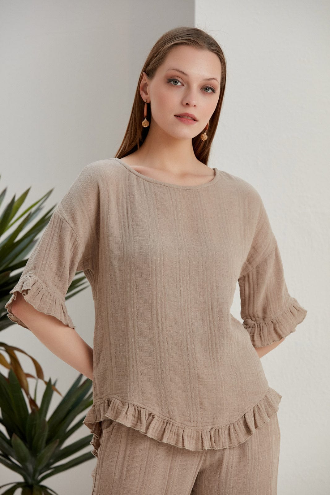 Begonville Dare Cotton Gauze Top - Beige