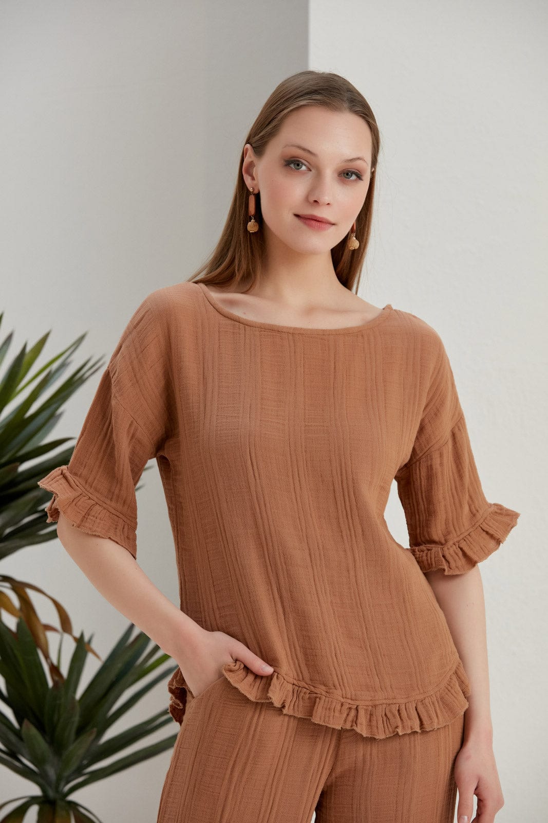 Begonville Dare Cotton Gauze Top - Cinnamon