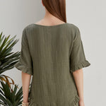 Begonville Dare Cotton Gauze Top - Olive